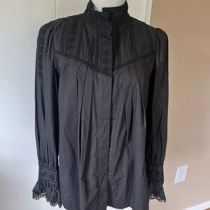 Rebecca Taylor Black Buttoned Pleated Blouse